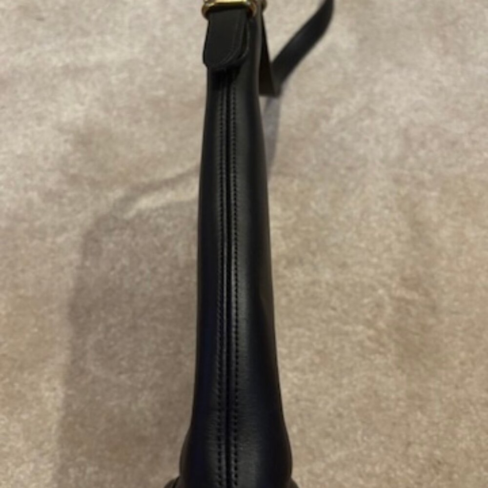 Vintage Coach Black Equestrian Bag with Long Strap, Gold Hardware, and Bag Tag - Picture 9 of 14